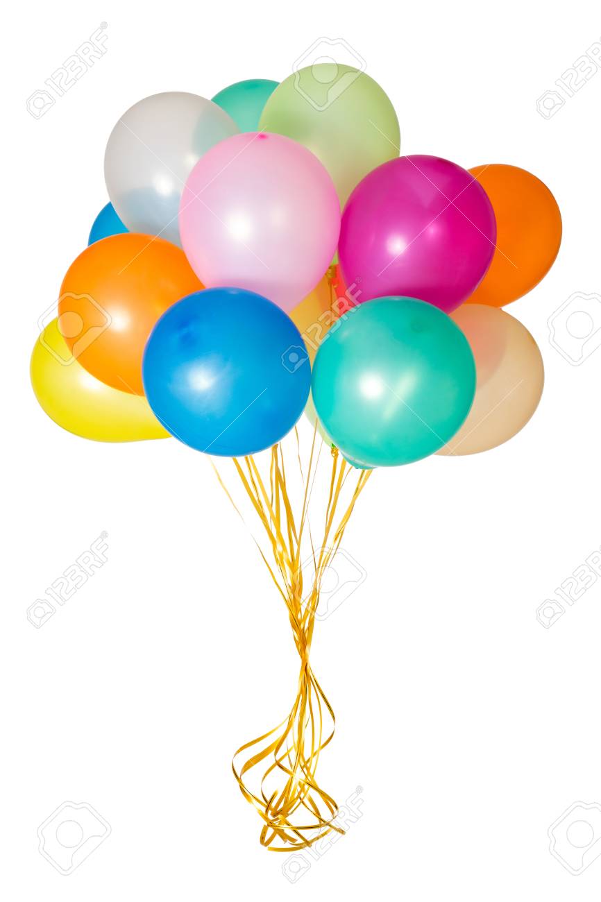 Colorful Balloons with yellow ribbons in isolated White Background - 81342554 Colorful Balloons with yellow ribbons in isolated White Background - 81342554