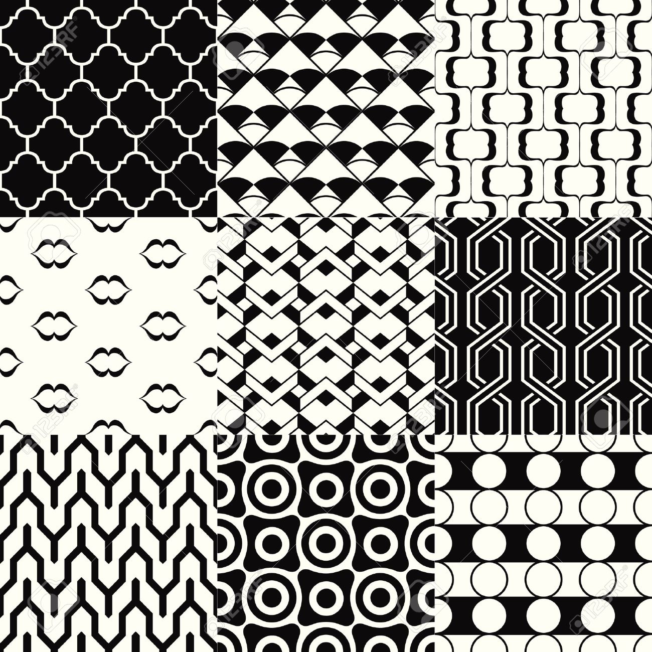 繰り返される白黒の幾何学模様セット のイラスト素材 ベクタ Image