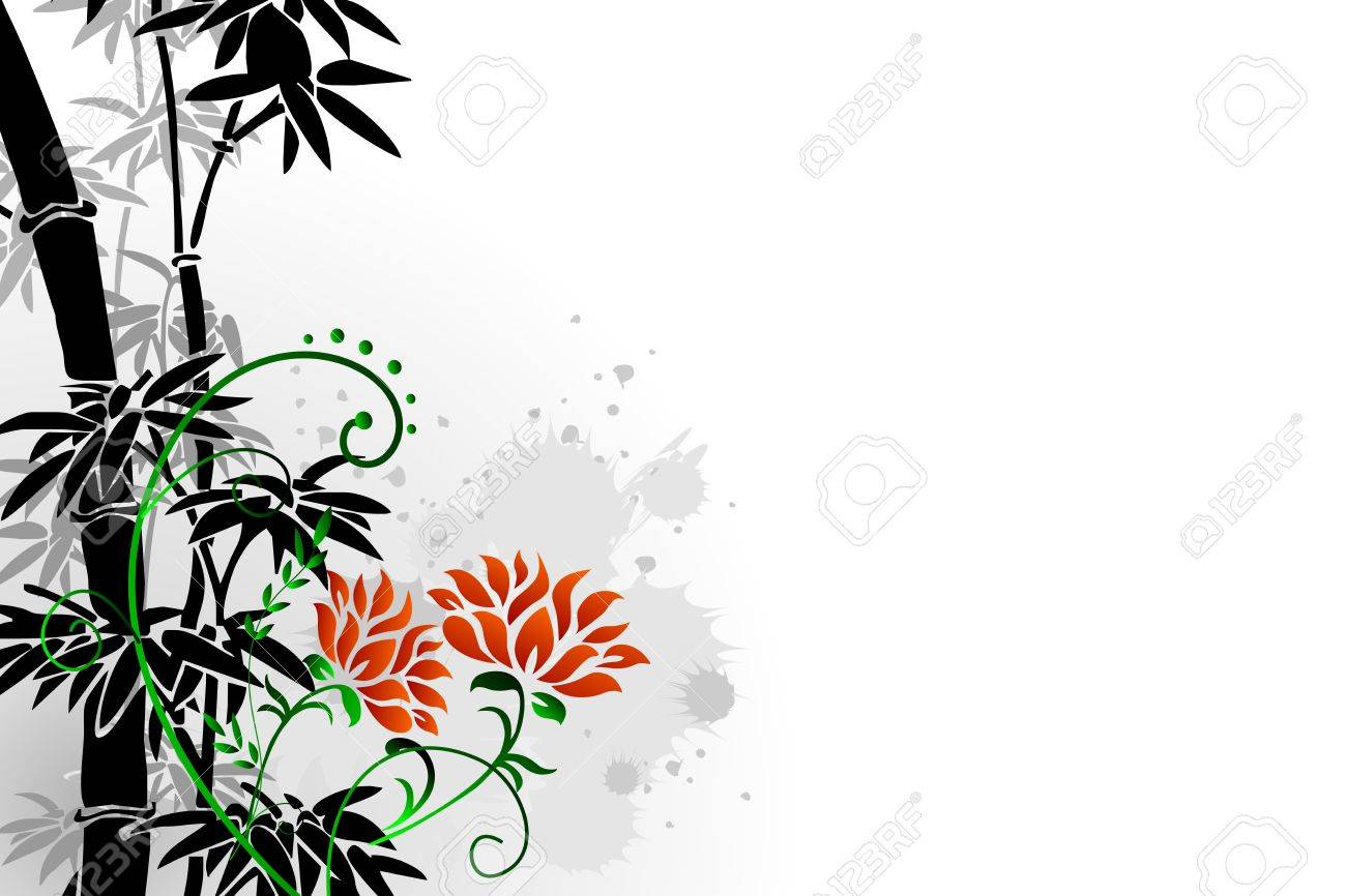 Abstract floral background with oriental bamboo and floral illustration - 10601660 Abstract floral background with oriental bamboo and floral illustration - 10601660