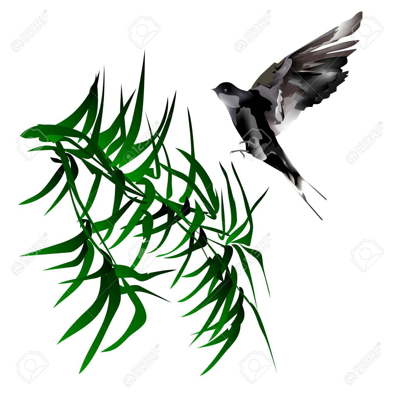 Abstract green bamboo with bird illustration - 10889102 Abstract green bamboo with bird illustration - 10889102
