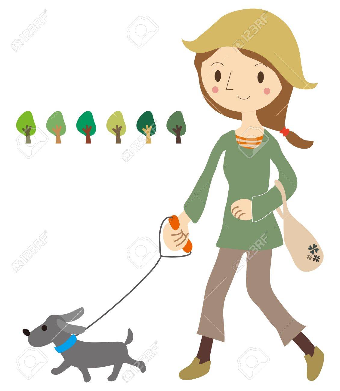 女性は犬と散歩します のイラスト素材 ベクタ Image 女性は犬と散歩します のイラスト素材 ベクタ Image