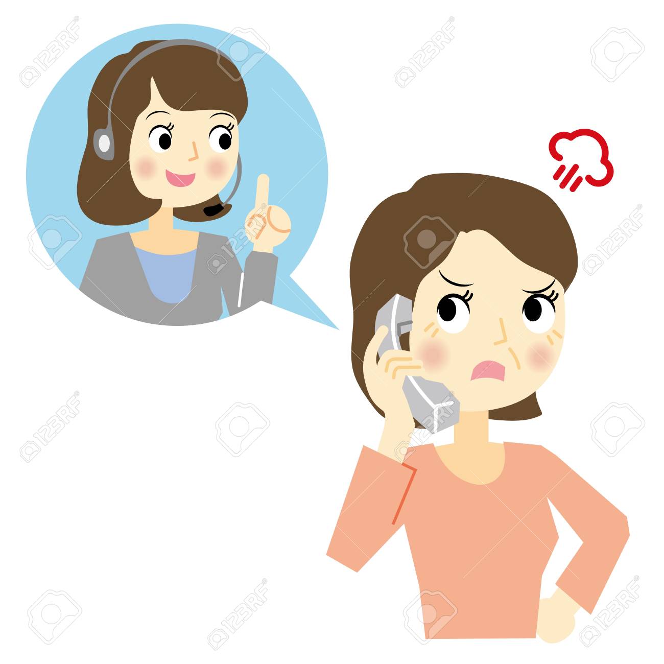 コール センターにクレームを呼ぶ女のイラスト素材 ベクタ Image