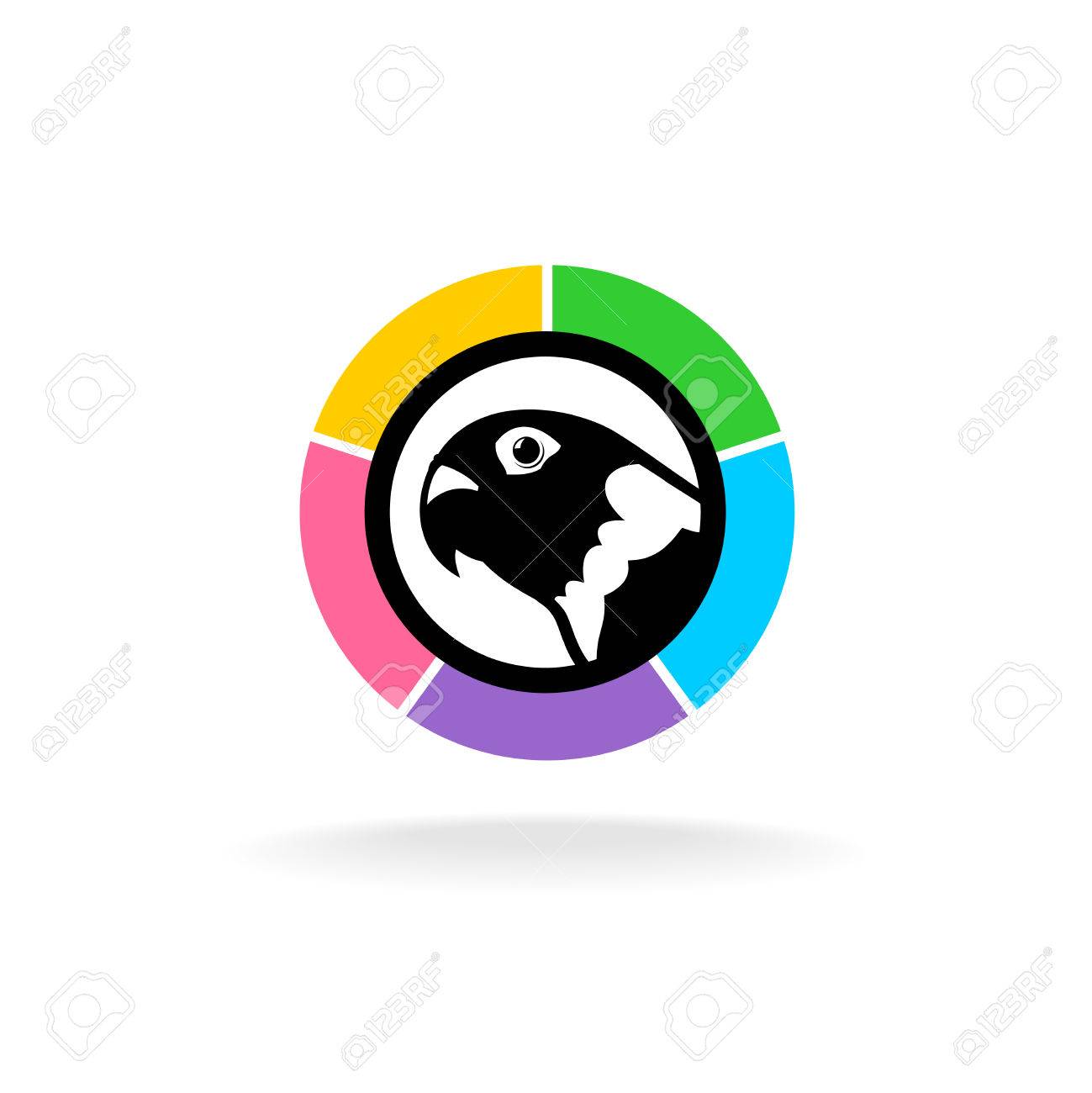parrot head in a colorful circle pet shop store sign template