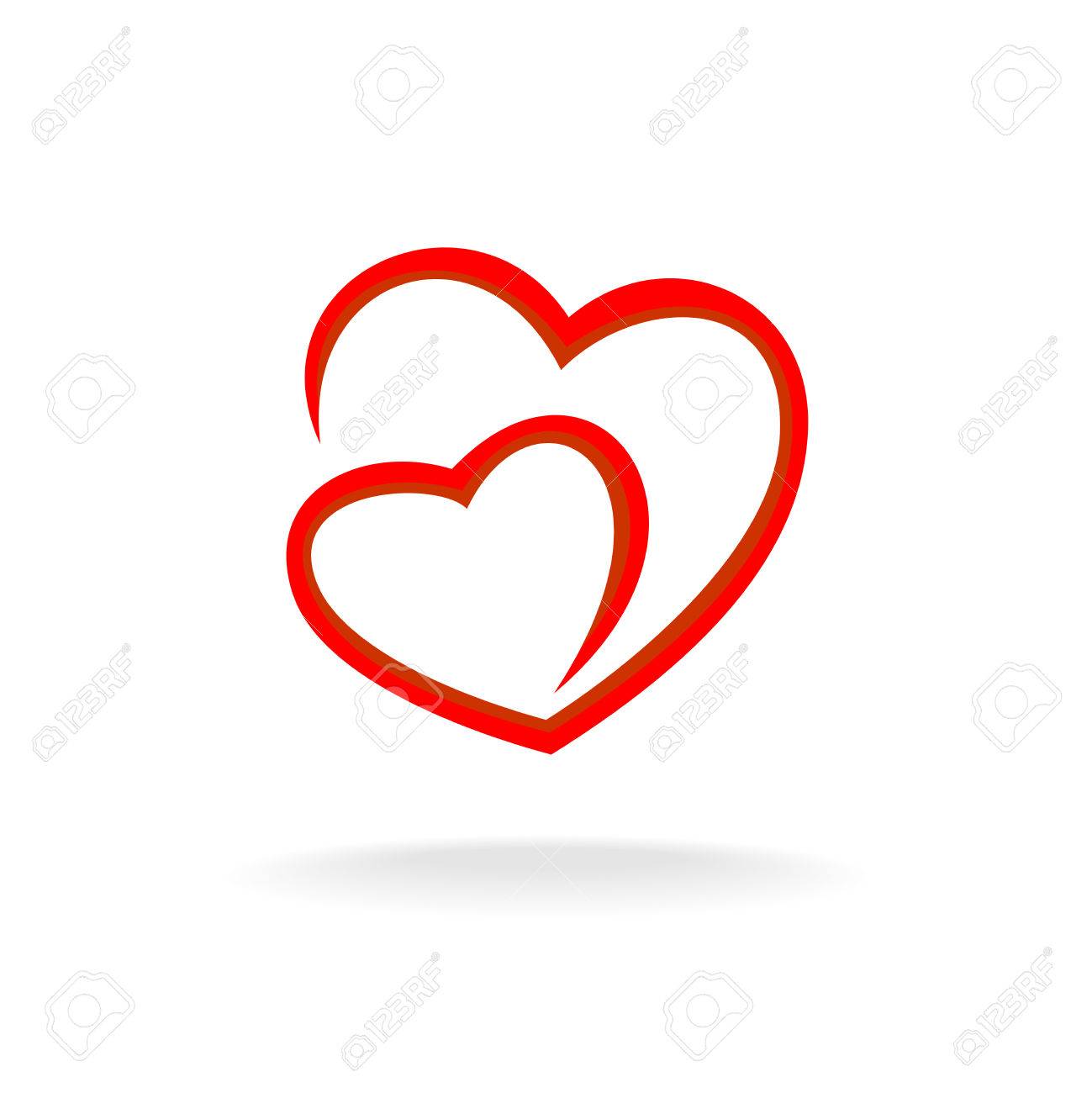 two hearts simple lines forming big and small hearts silhouettes