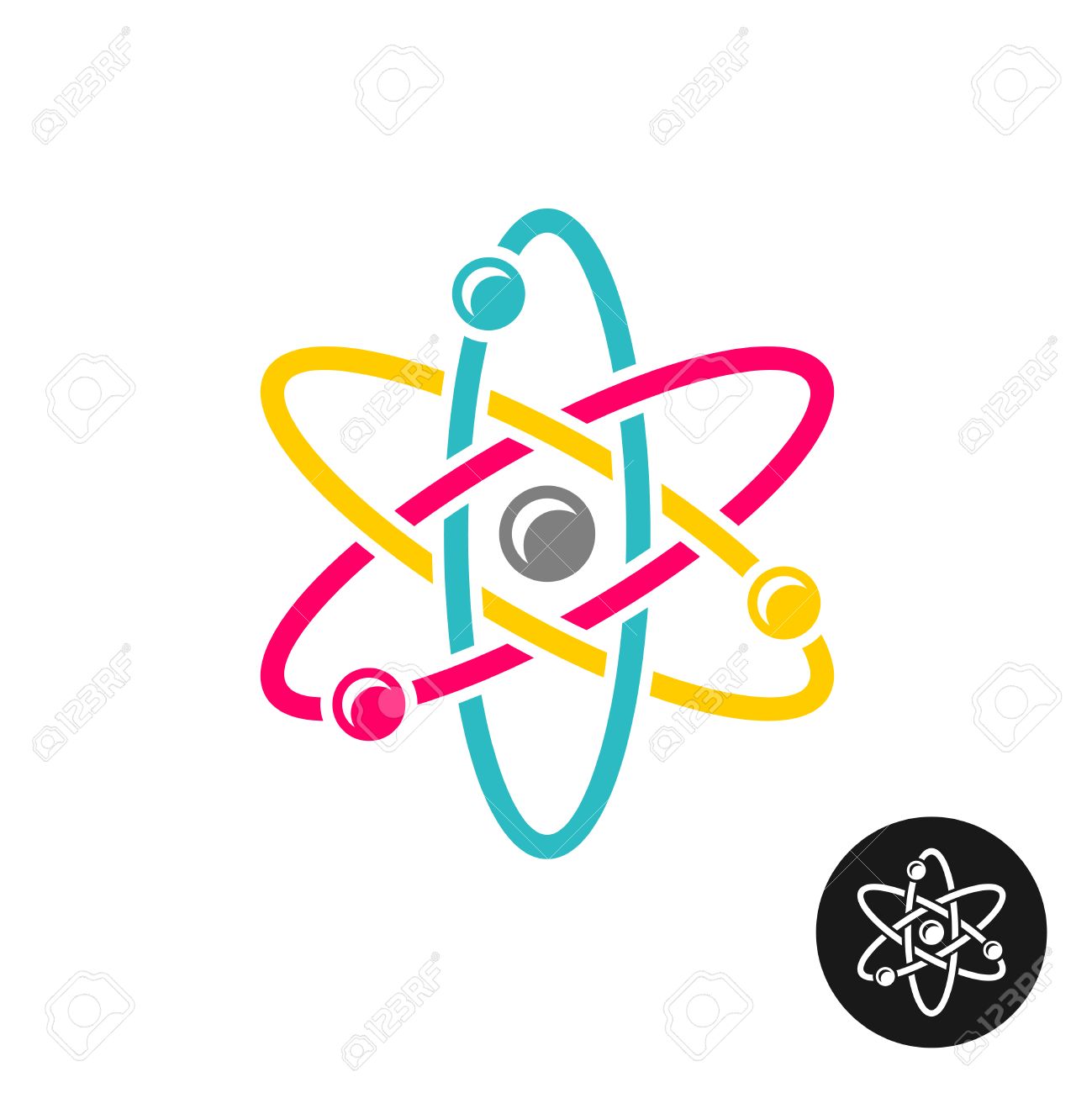 Atom Logo. Colorful Physics Science Concept Symbol. Royalty Free