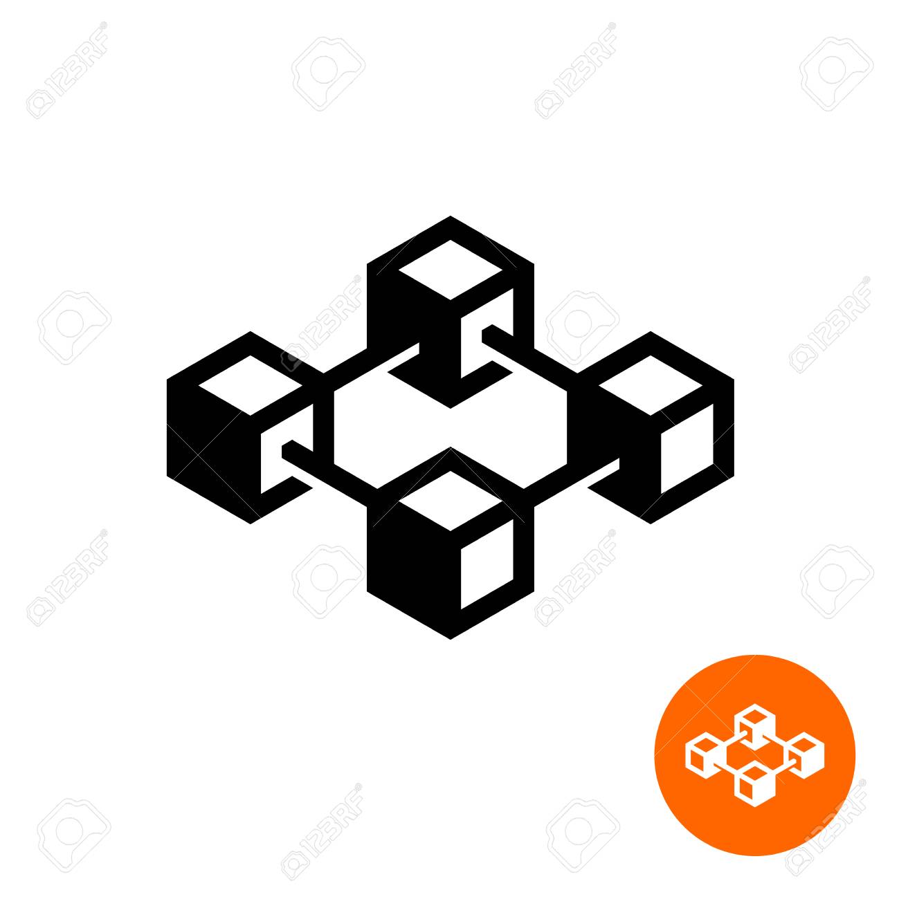 Blockchain アイコン。ブロック チェーン技術記号です。3 D キューブ ノードは、共通の構造で接続。のイラスト素材・ベクター Image  88304540