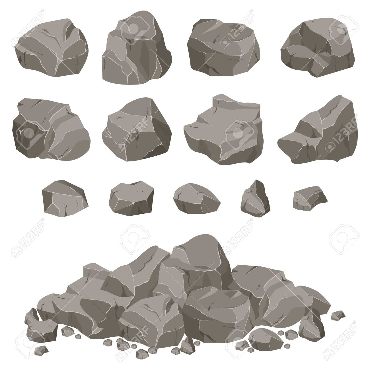 Сollection of stones of various shapes. Stones and rocks in isometric 3d flat style. - 144324723 Сollection of stones of various shapes. Stones and rocks in isometric 3d flat style. - 144324723