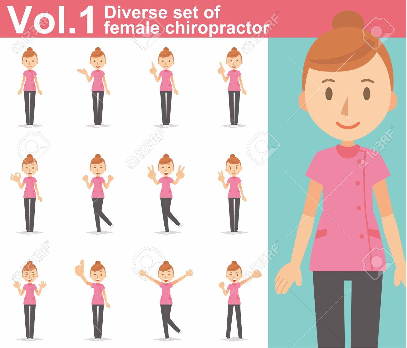 Diverse set of female chiropractor on white background - 62103361 Diverse set of female chiropractor on white background - 62103361