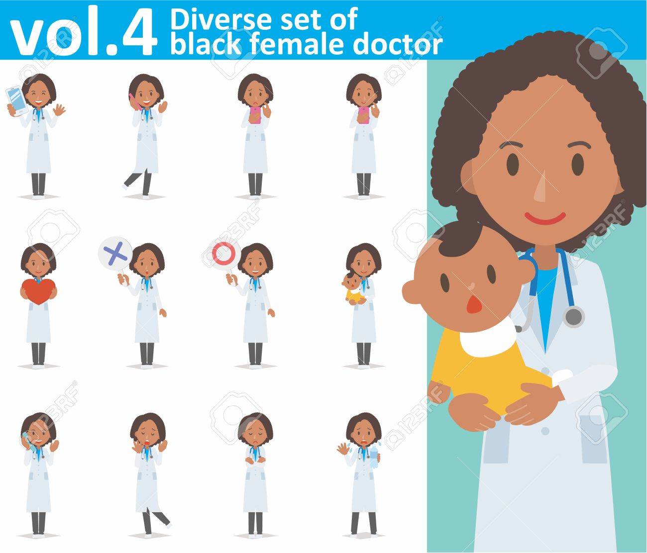 diverse set of black female doctor on white background - 62103381 diverse set of black female doctor on white background - 62103381
