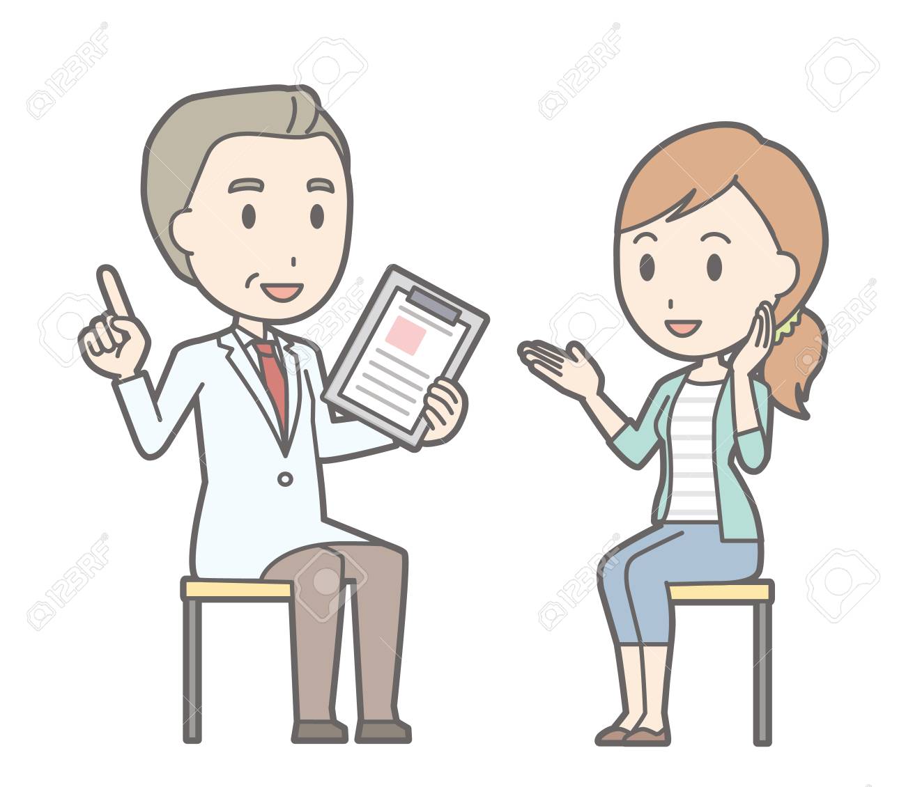 医師に相談のジーンズを身に着けている若い女性のイラストのイラスト素材 ベクタ Image 71490157