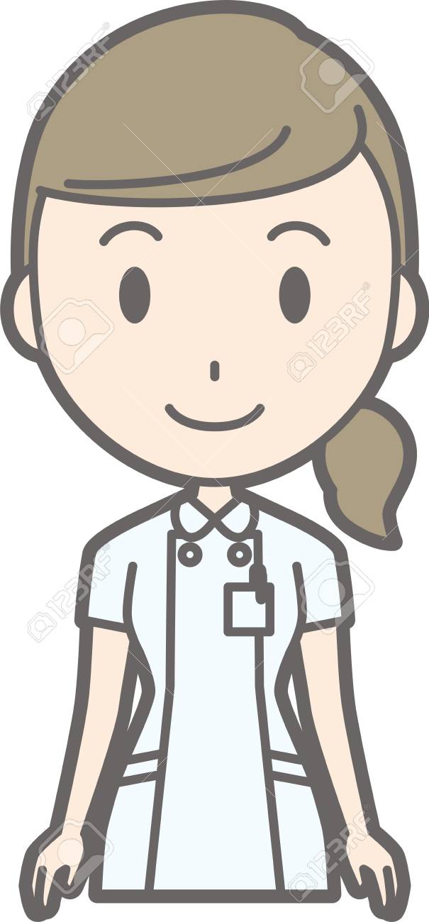 前方を向いた白いスーツを身に着けている看護師のイラストのイラスト素材 ベクタ Image