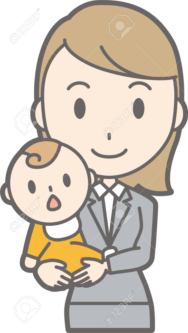 赤ん坊を保持スーツを着た若い女性のイラストのイラスト素材 ベクタ Image