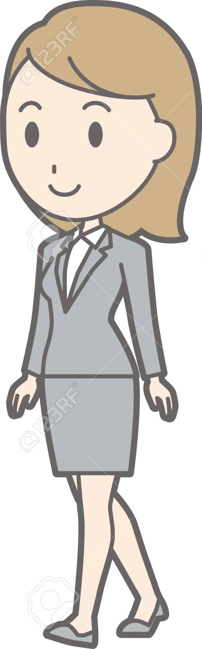 スーツの若い女性のイラストを歩いています のイラスト素材 ベクタ Image