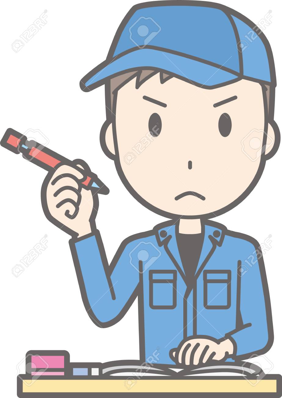 勉強と作業服を着て男のイラスト のイラスト素材 ベクタ Image