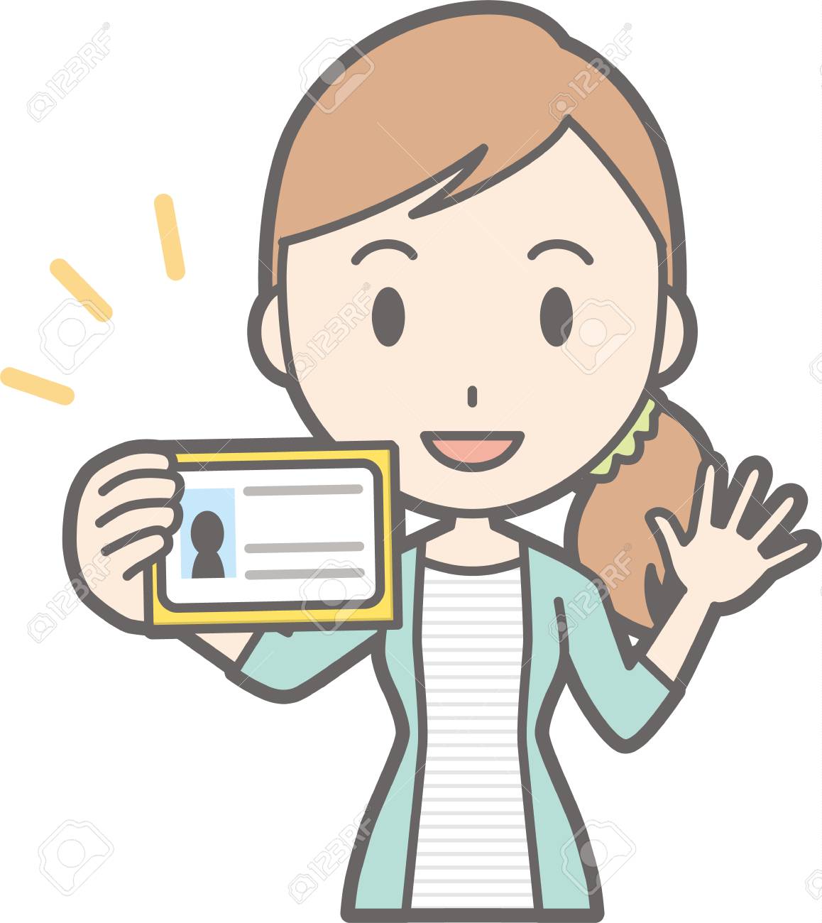 身分証明書を保持している若い女性のイラスト素材 ベクタ Image