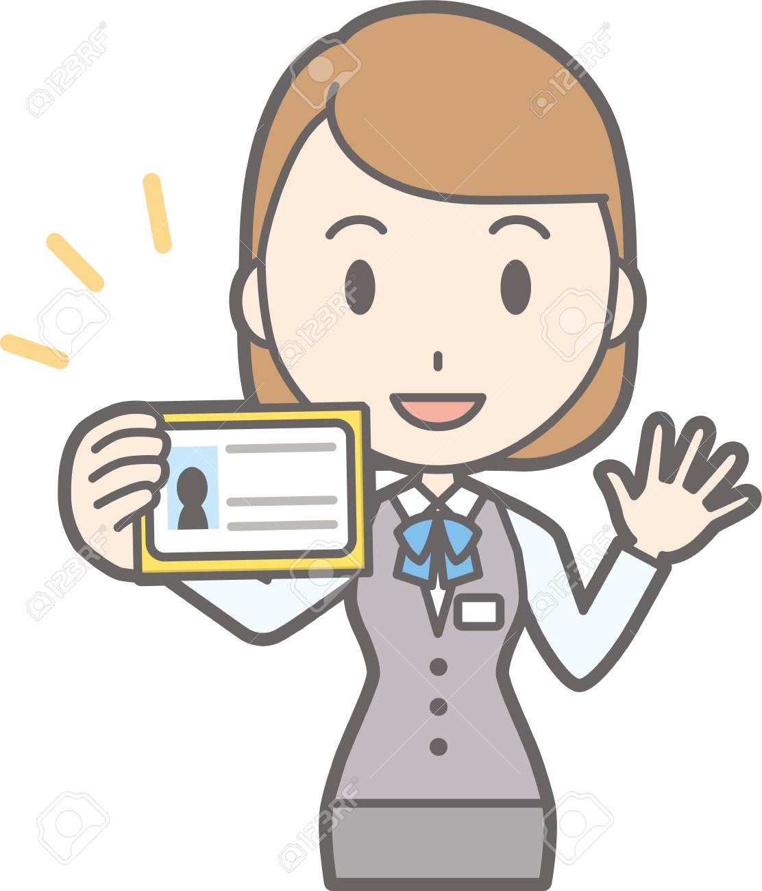 制服の女性店員が身分証明書を着るイラストのイラスト素材 ベクタ Image 制服の女性店員が身分証明書を着るイラストのイラスト素材 ベクタ Image