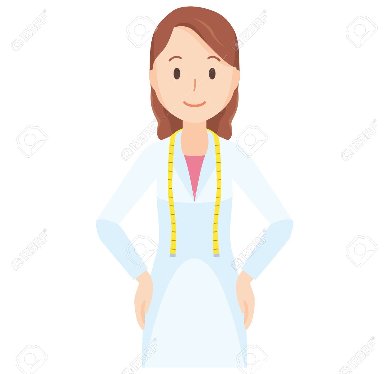 彼の手を背中の上半身に立って女性栄養士のイラストのイラスト素材 ベクタ Image 彼の手を背中の上半身に立って女性栄養士のイラストのイラスト素材 ベクタ Image