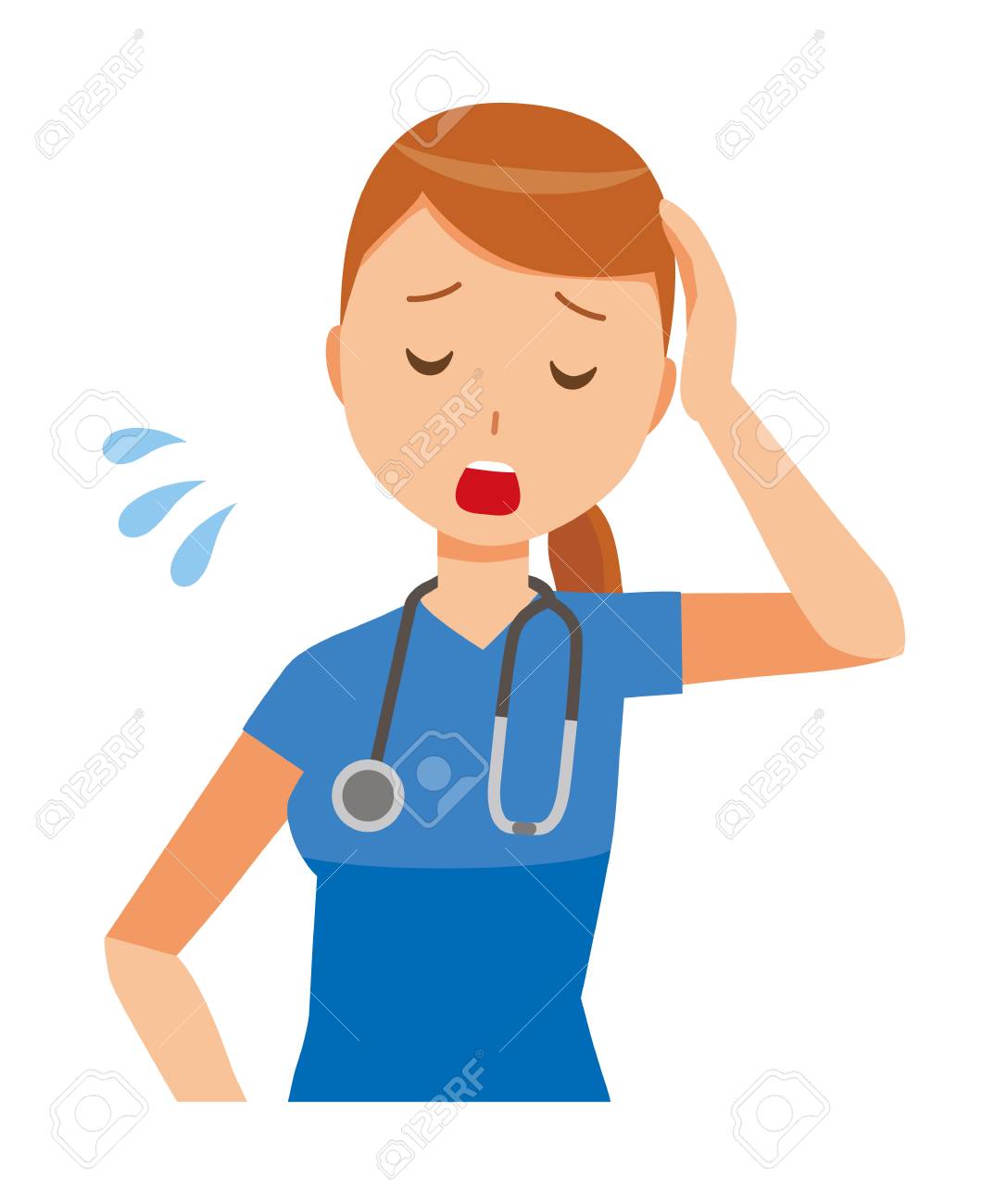 A Woman Nurse Wearing A Blue Scrub Is Tired. Royalty Free SVG, Cliparts,  Vectors, and Stock Illustration. Image 90928852., image size:1087x1300