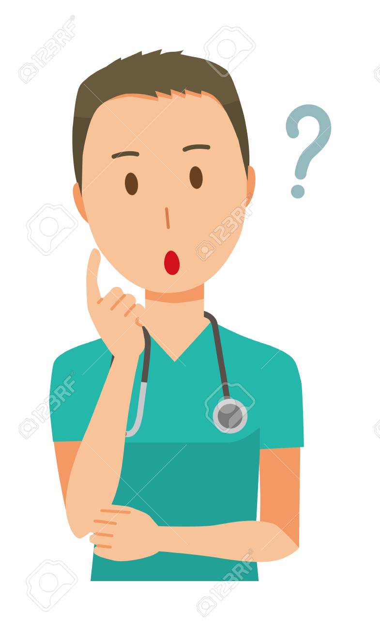 A male doctor wearing a green scrub is thinking illustration. - 92186704 A male doctor wearing a green scrub is thinking illustration. - 92186704