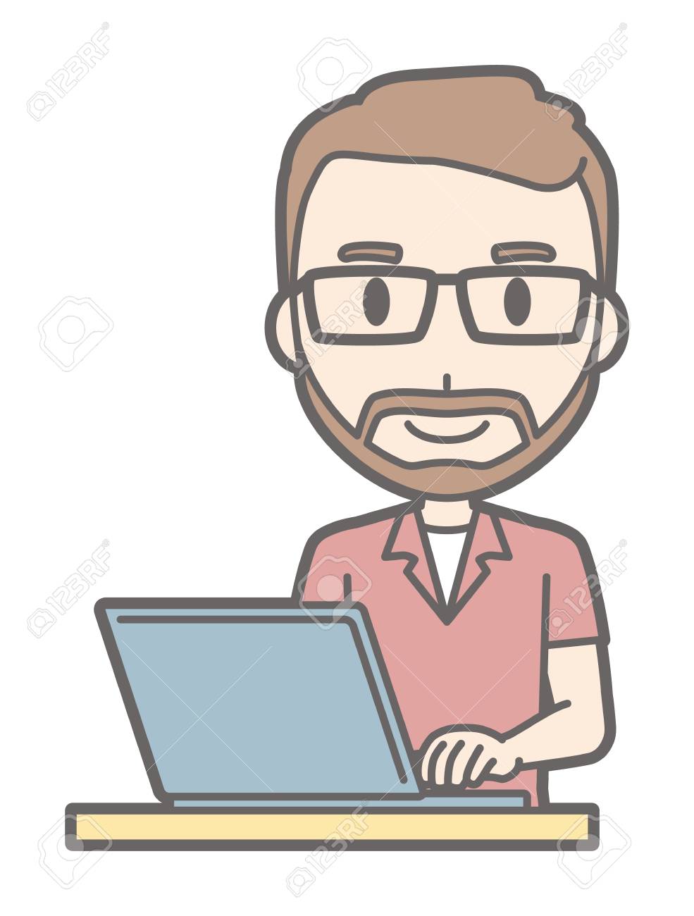 A man who wears eyeglasses and has a beard is operating a laptop computer - 92779490 A man who wears eyeglasses and has a beard is operating a laptop computer - 92779490