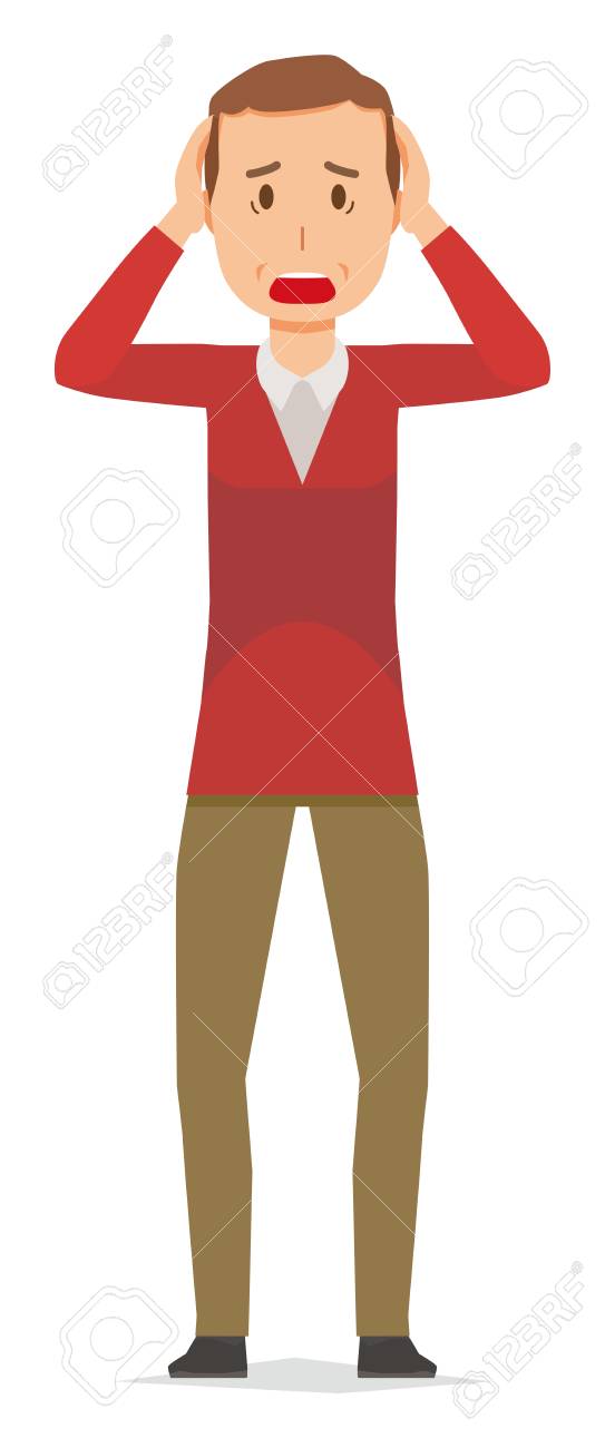 A middle-aged man wearing a sweater is panicking - 95039282 A middle-aged man wearing a sweater is panicking - 95039282