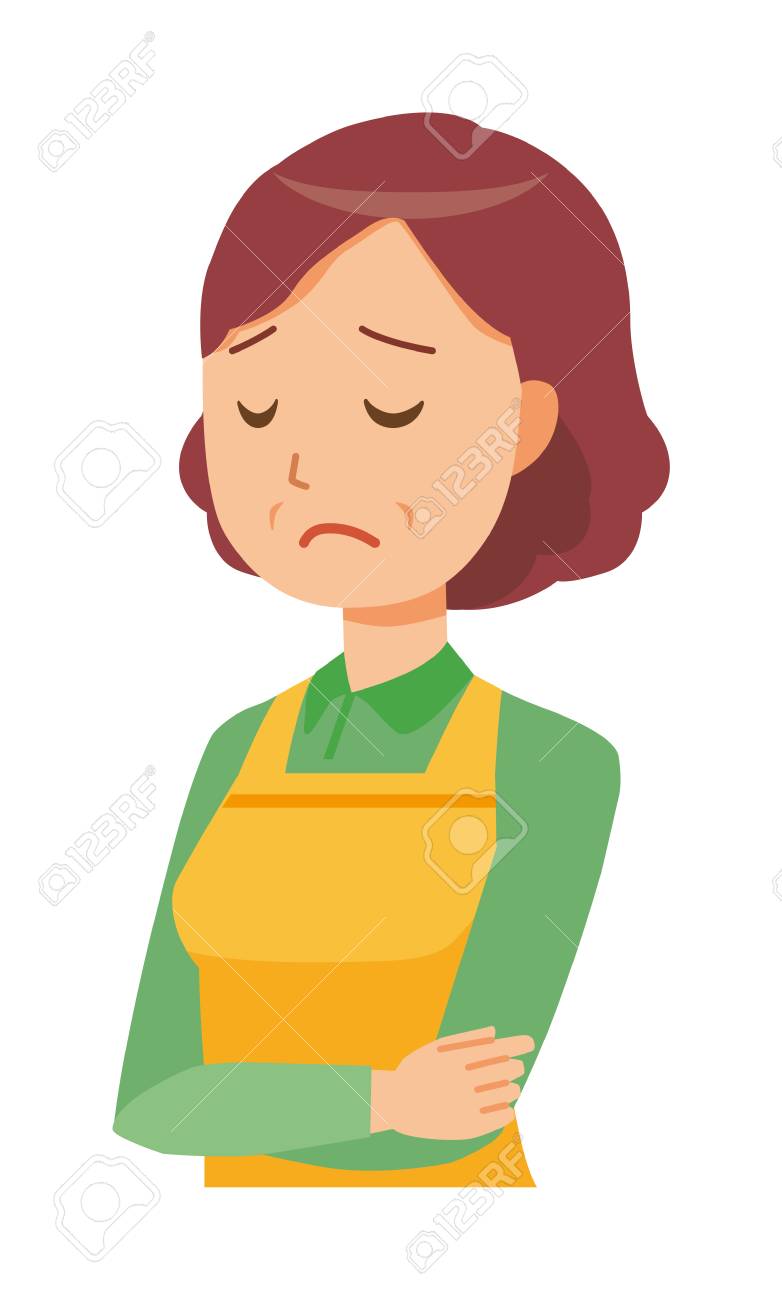 A middle-aged housewife wearing an apron is depressed - 97353748 A middle-aged housewife wearing an apron is depressed - 97353748