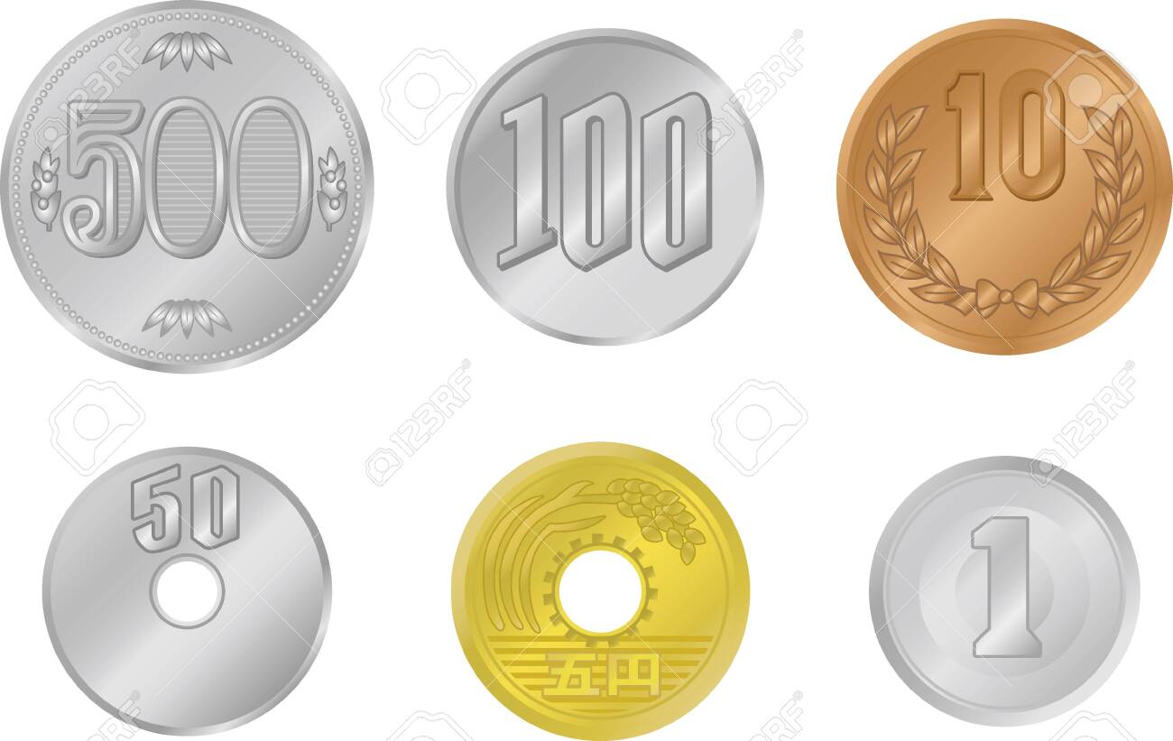 엉망으로 늘어선 일본 동전 일러스트 (1 엔, 5 엔, 10 엔, 50 엔, 100 엔, 500 엔) 로열티 무료 사진, 그림, 이미지  그리고 스톡포토그래피. Image 137927188