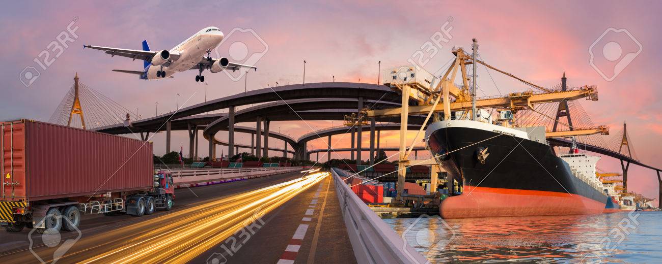 Panorama transport and logistic concept by truck boat plane for logistic Import export background - 74713103 Panorama transport and logistic concept by truck boat plane for logistic Import export background - 74713103