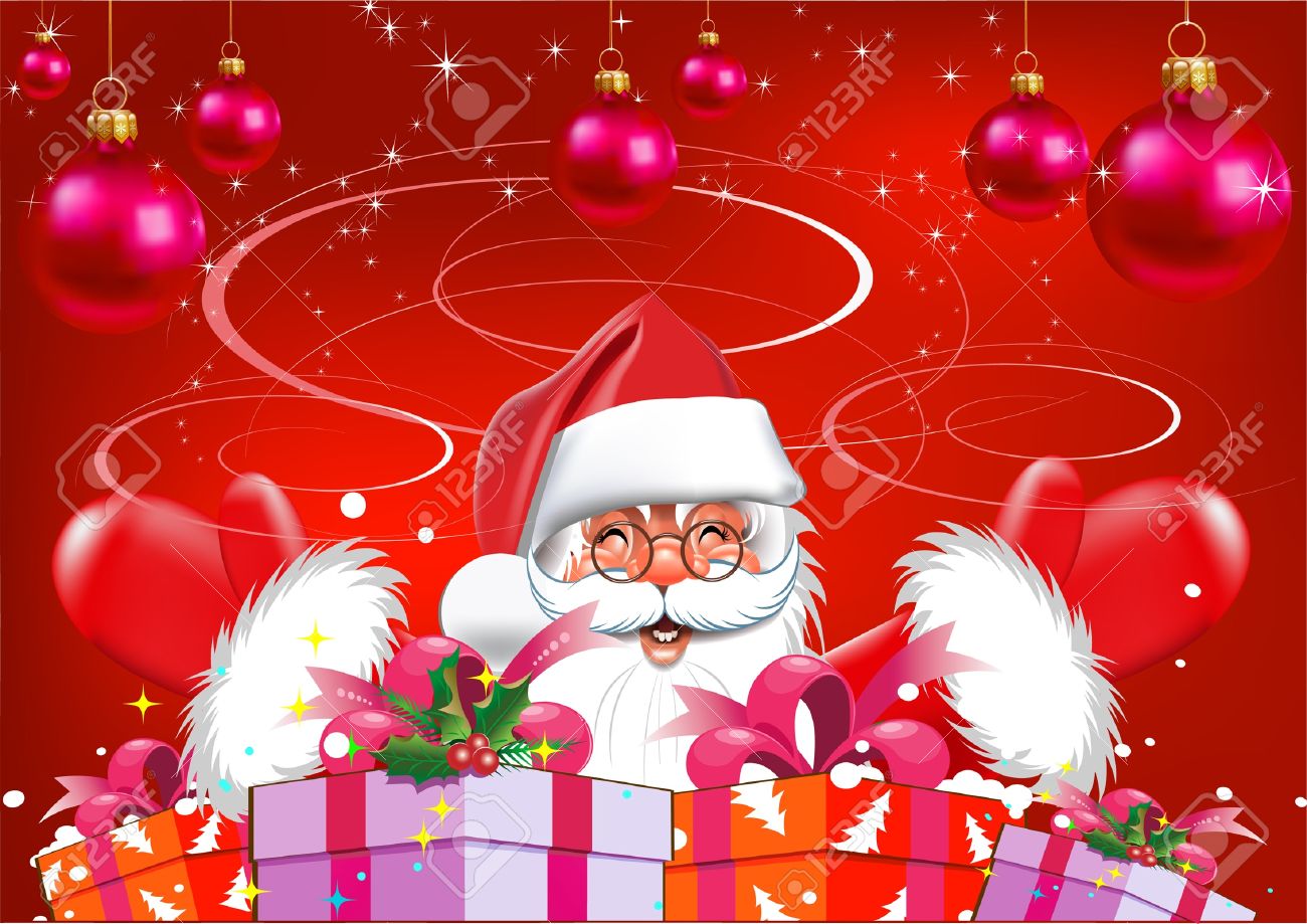 christmas santa claus with gifts red background royalty free