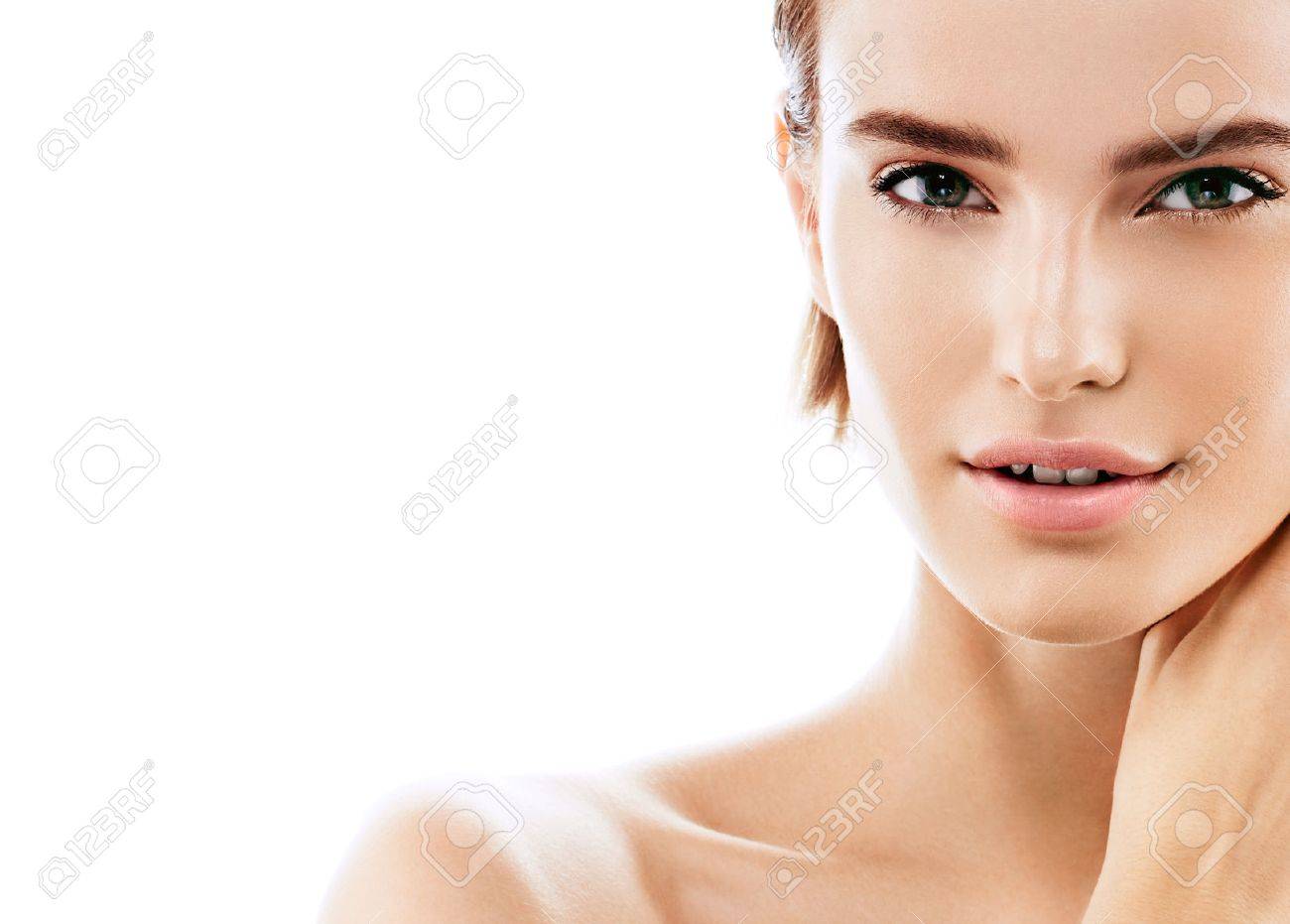 Beauty Woman face Portrait. Beautiful model Girl with Perfect Fresh Clean Skin color lips purple red. Blonde brunette short hair Youth and Skin Care Concept. Isolated on a white background - 63467855 Beauty Woman face Portrait. Beautiful model Girl with Perfect Fresh Clean Skin color lips purple red. Blonde brunette short hair Youth and Skin Care Concept. Isolated on a white background - 63467855