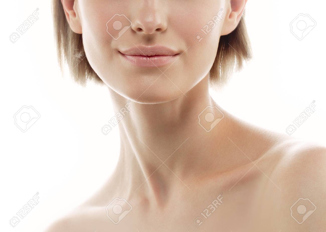 Woman Neck Shoulder Lips Nose Studio Shot Isolated On White Stock Photo Picture And Royalty Free Image Image