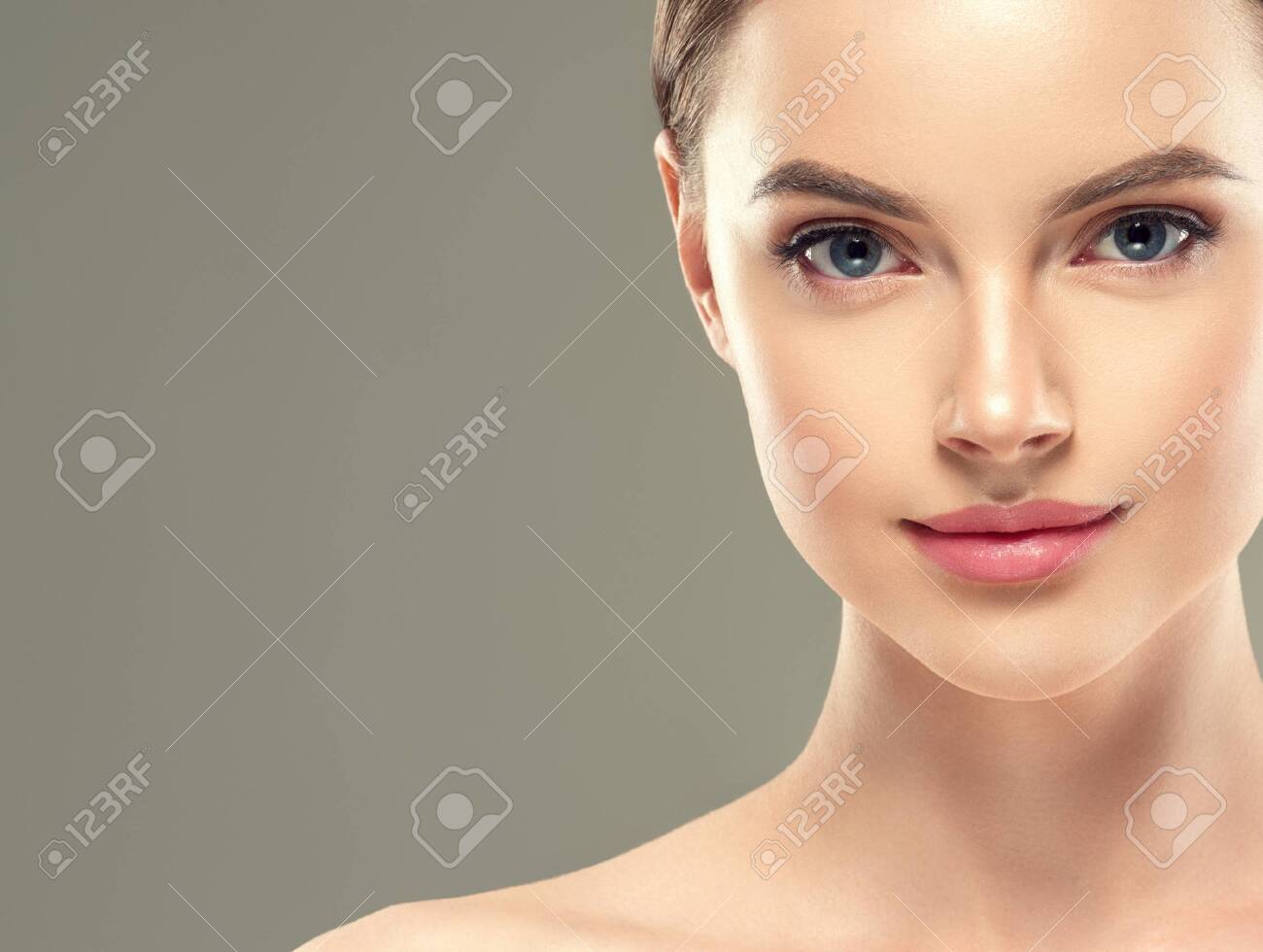Eye mask patch cosmetic female woman face healthy skin. Studio shot. - 143585855 Eye mask patch cosmetic female woman face healthy skin. Studio shot. - 143585855