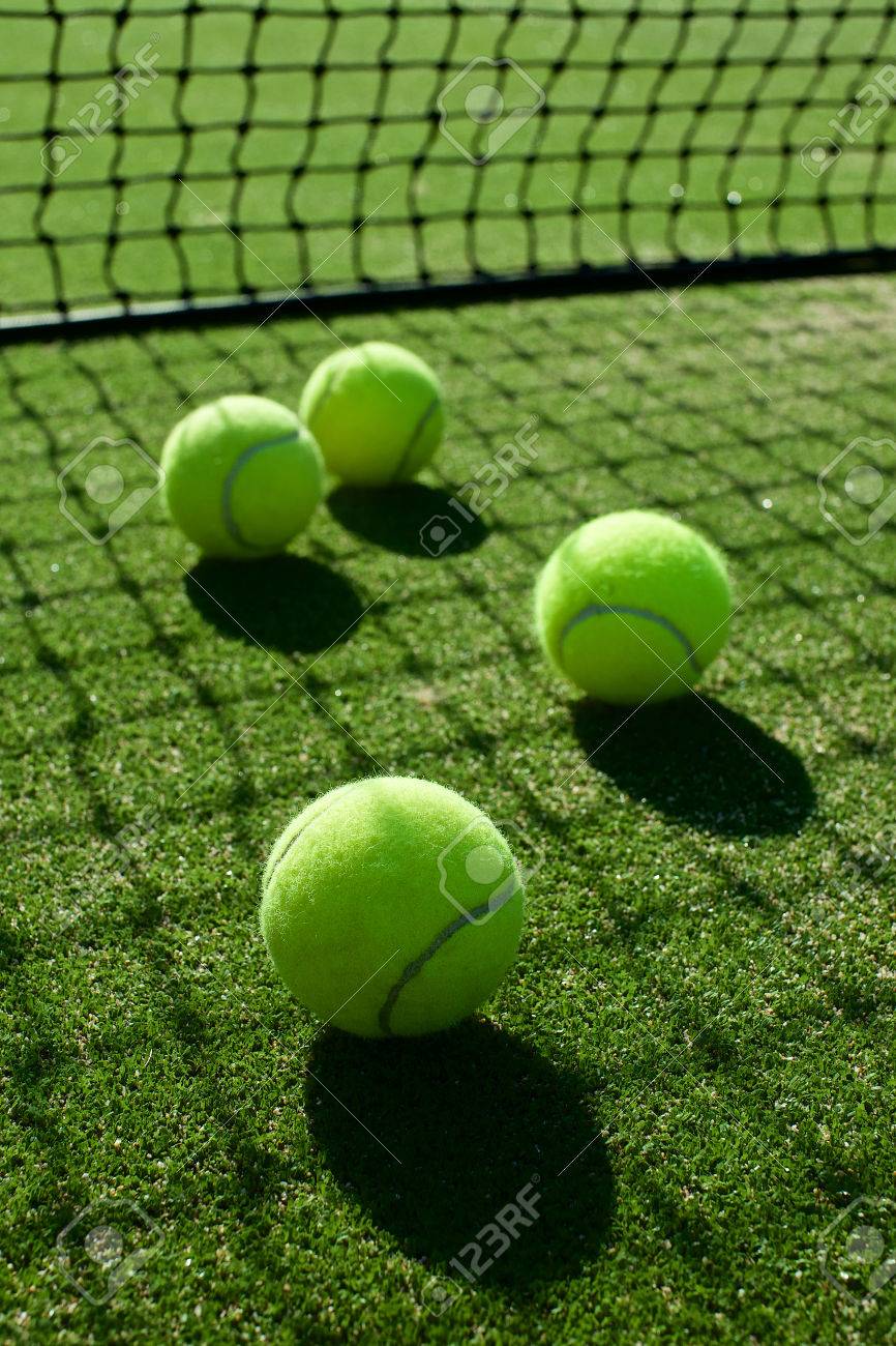 Selective Focus Tennis Ball Back Light Shadow On Tennis Grass Court Good For Background Stock Photo Picture And Royalty Free Image Image