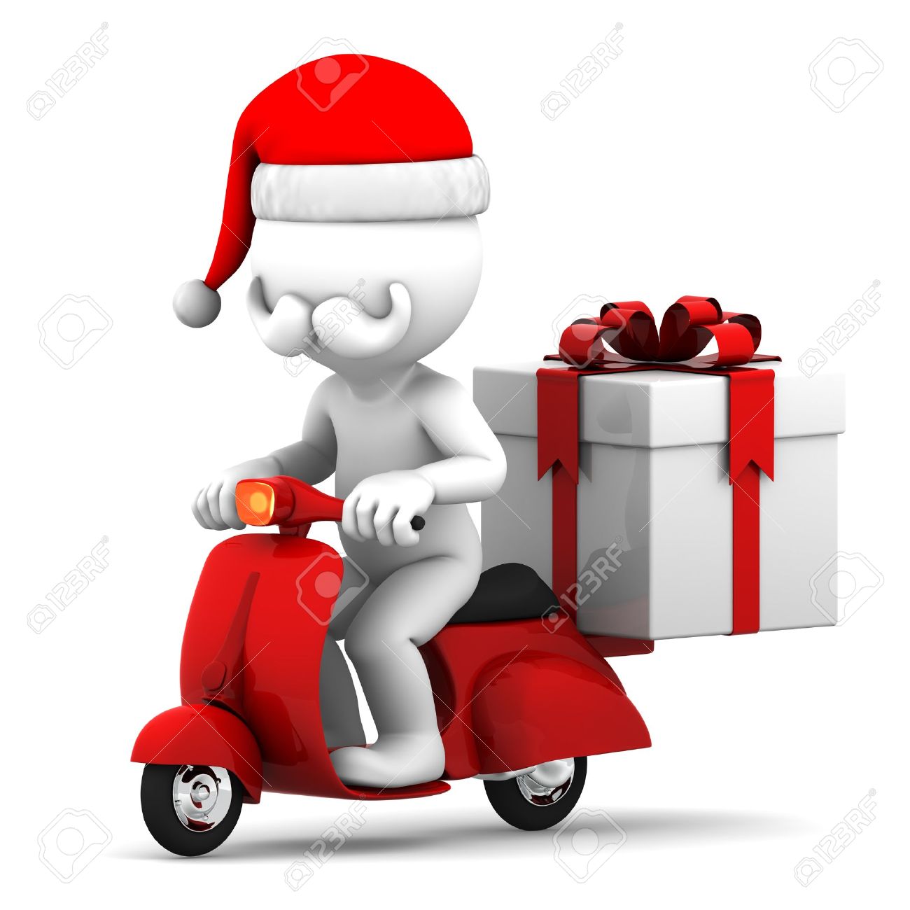Santa Claus Delivering Christmas Gifts On A Scooter Stock Photo