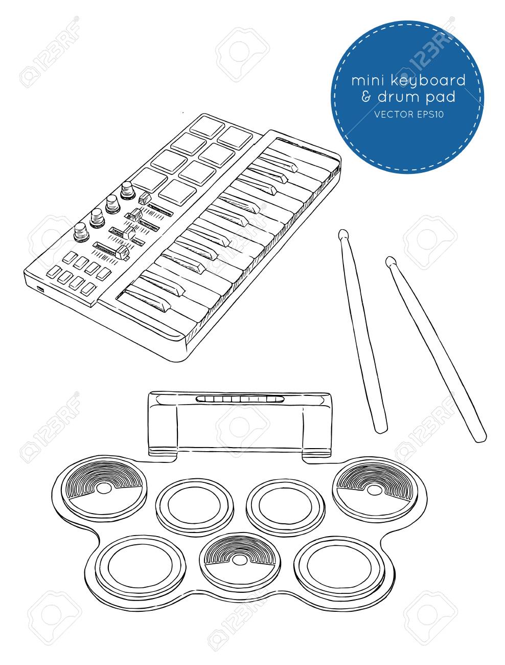 Silicone Electronic Drum Pad Kit With Drum Stick And Mini Keyboard