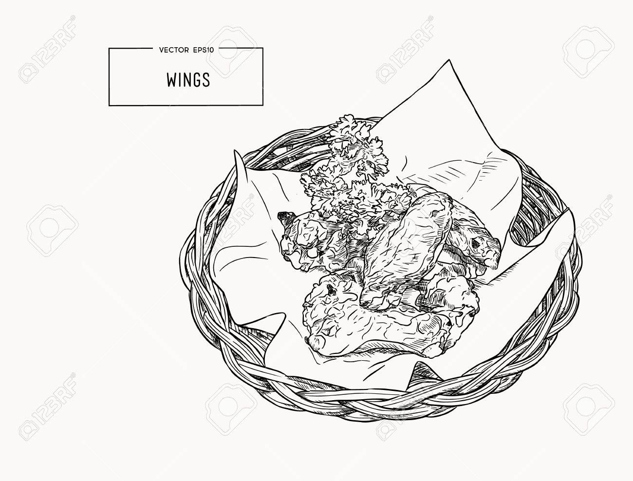 Hand Drawn Sketch Buffalo Chicken Wings Vector Black And White Royalty Free Cliparts Vectors And Stock Illustration Image 0040