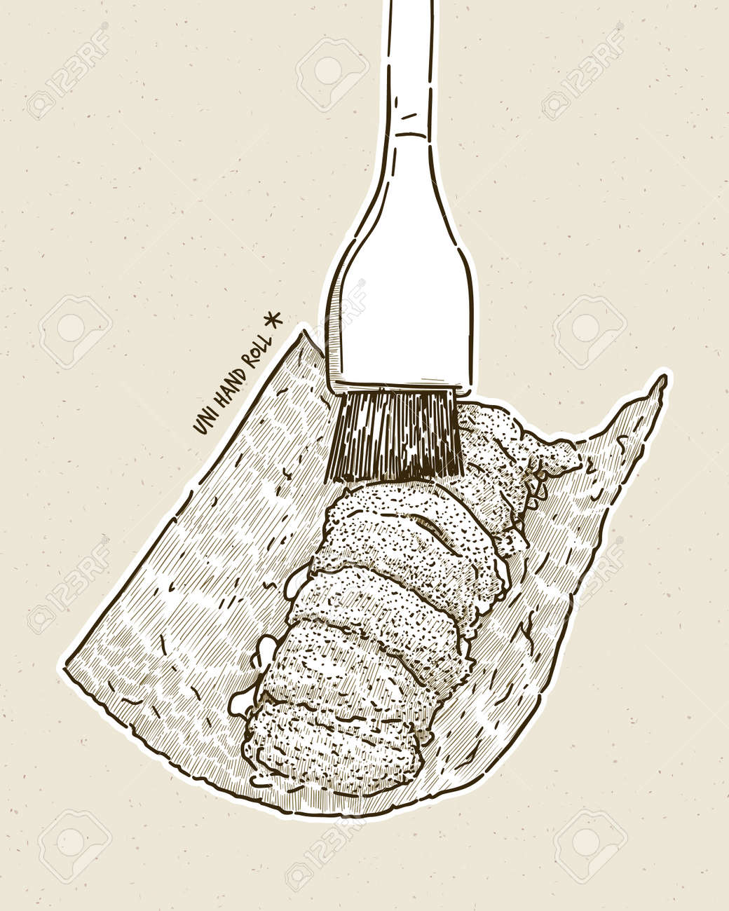 Omakase Uni - fresh sweet uni sashimi of dried seaweed, Japanese traditional food. hand draw sketch vector. - 165340377 Omakase Uni - fresh sweet uni sashimi of dried seaweed, Japanese traditional food. hand draw sketch vector. - 165340377