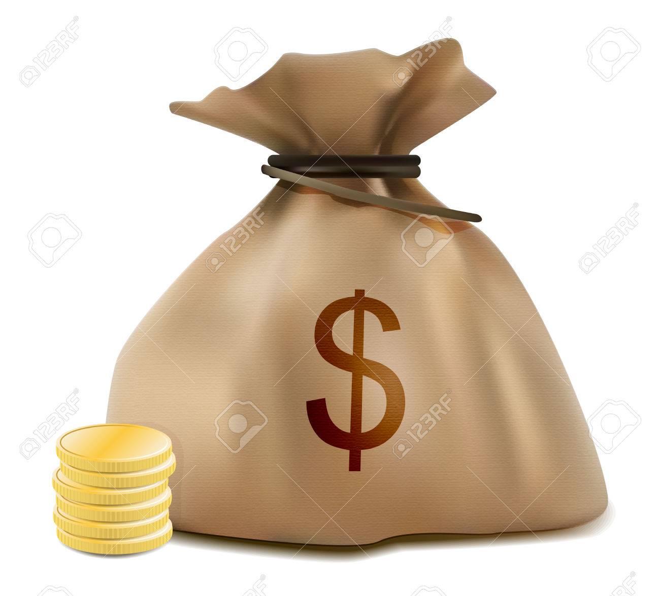 積み上げコイン現実的なアイコンとお金の袋のイラスト素材・ベクター Image 29844968