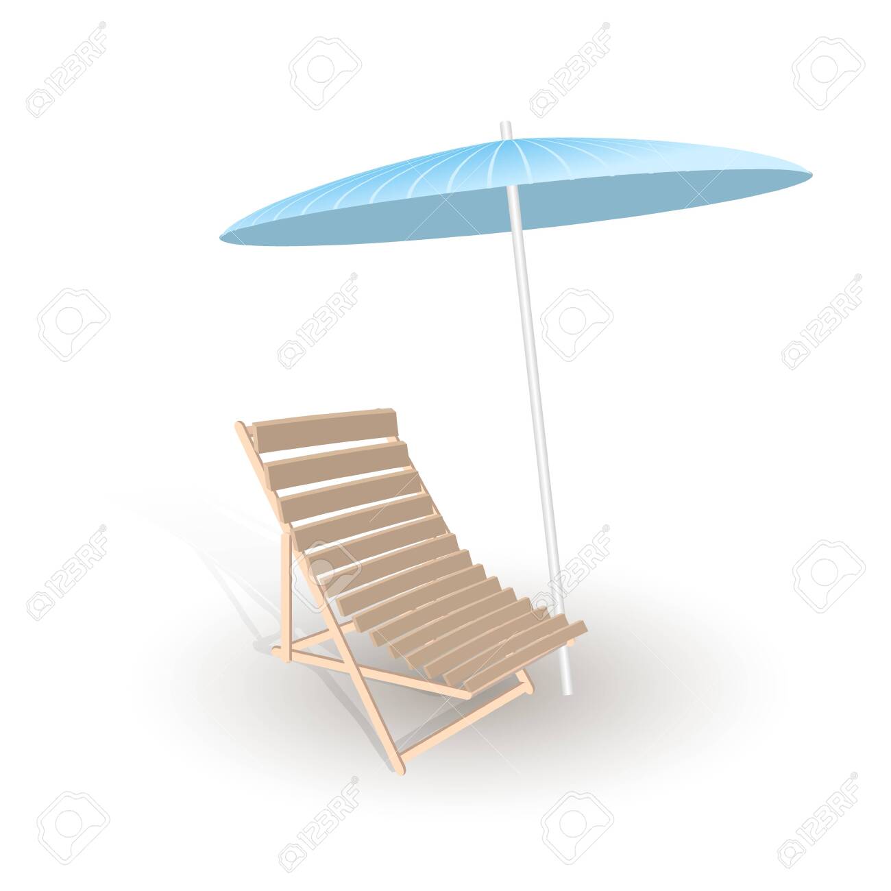 Beach Chair With Shadow And Beach Umbrella Isolated On White Royalty Free Cliparts Vectors And Stock Illustration Image