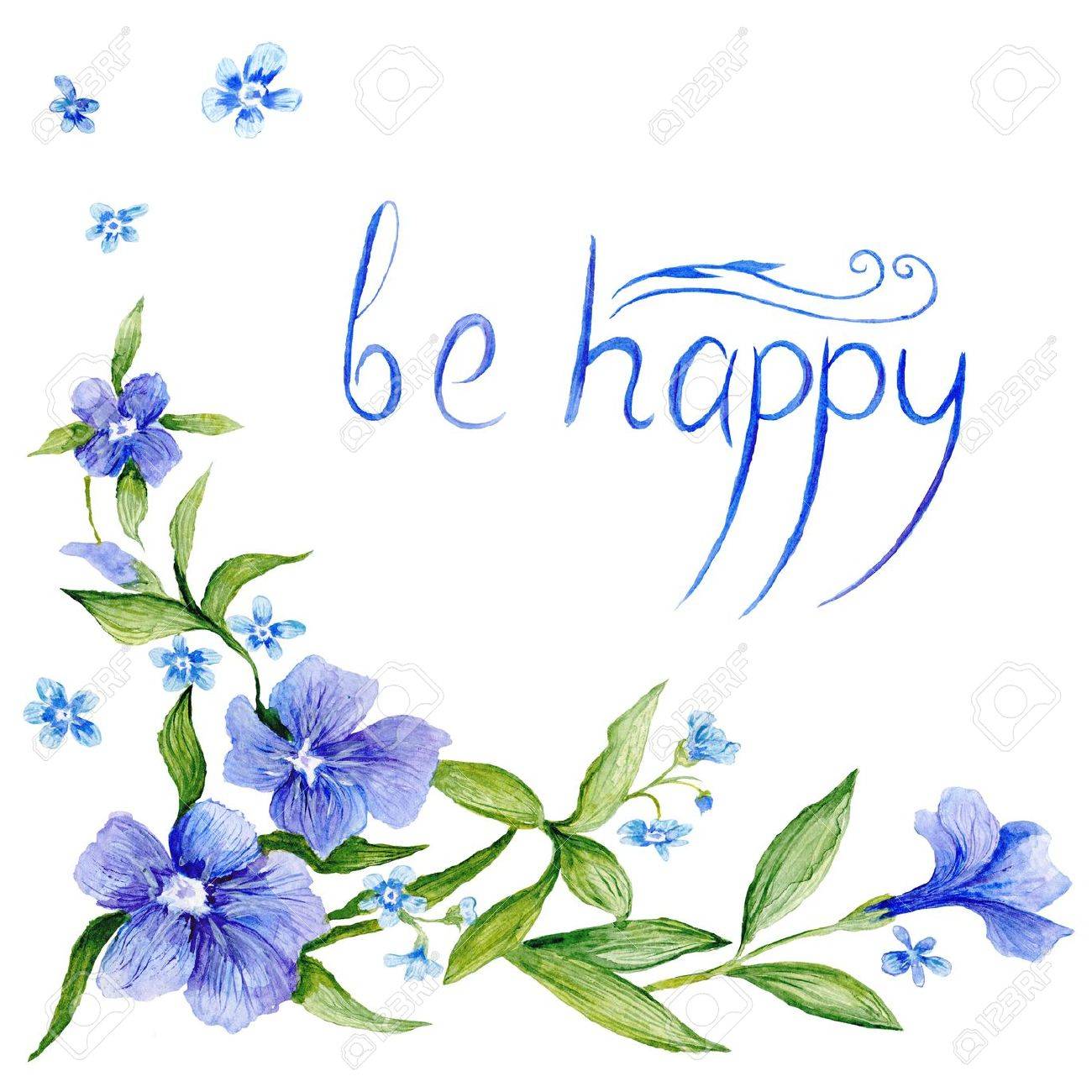 hand painted vignette with periwinkle flowers for cards and