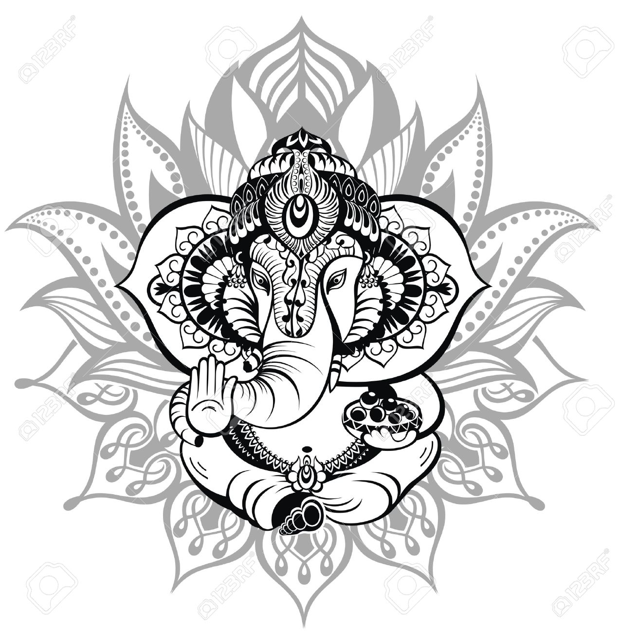 Greeting Beautiful Card With Elephant Ornament God Ganesha Royalty