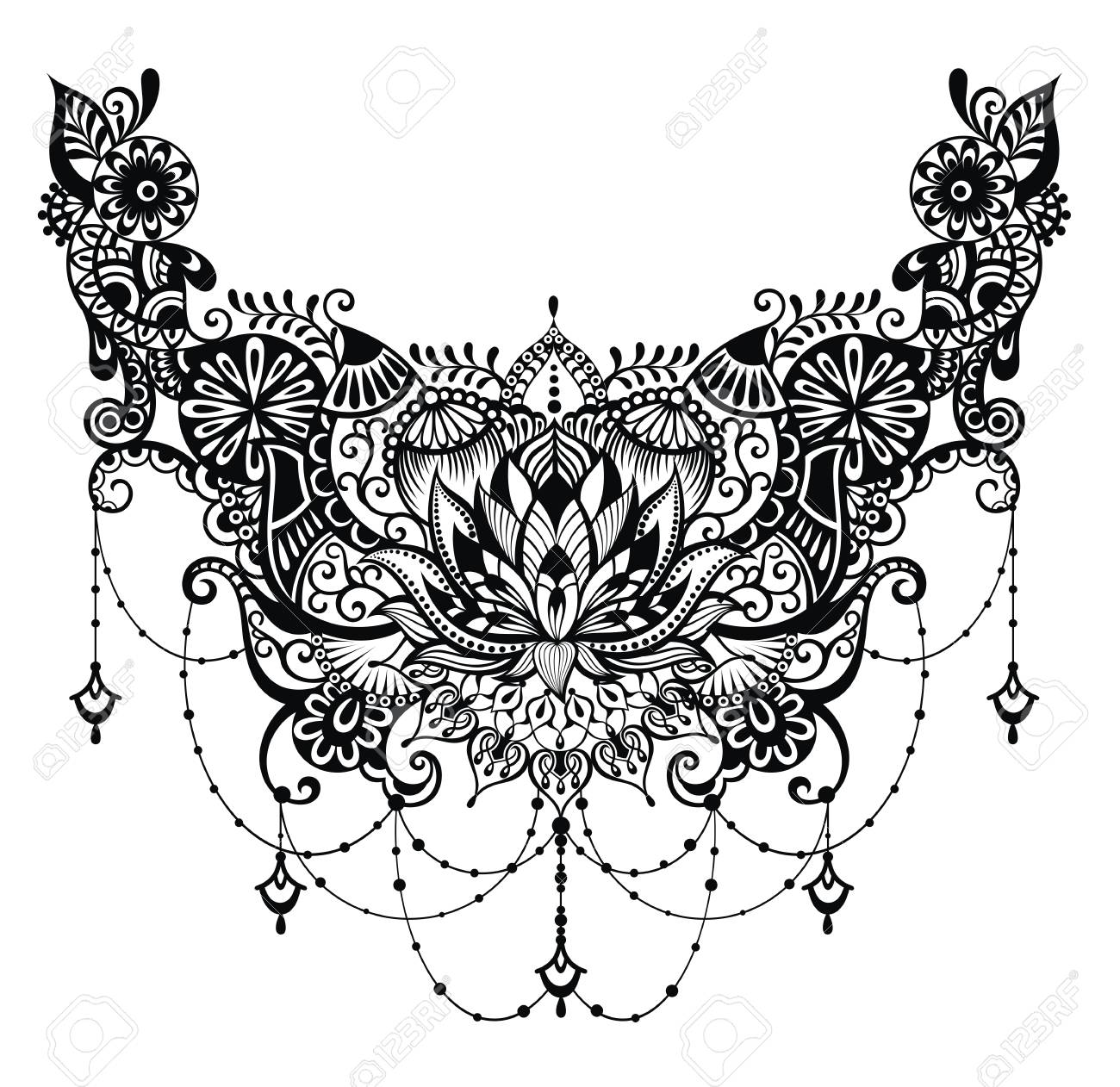 lotus tattoo template for tattoo design with mehndi elements