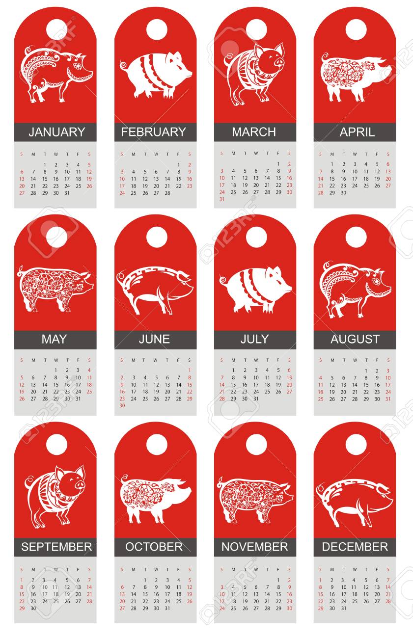 Happy Chinese New Year 19 Zodiac Sign Year Of The Pig Royalty Free Cliparts Vectors And Stock Illustration Image