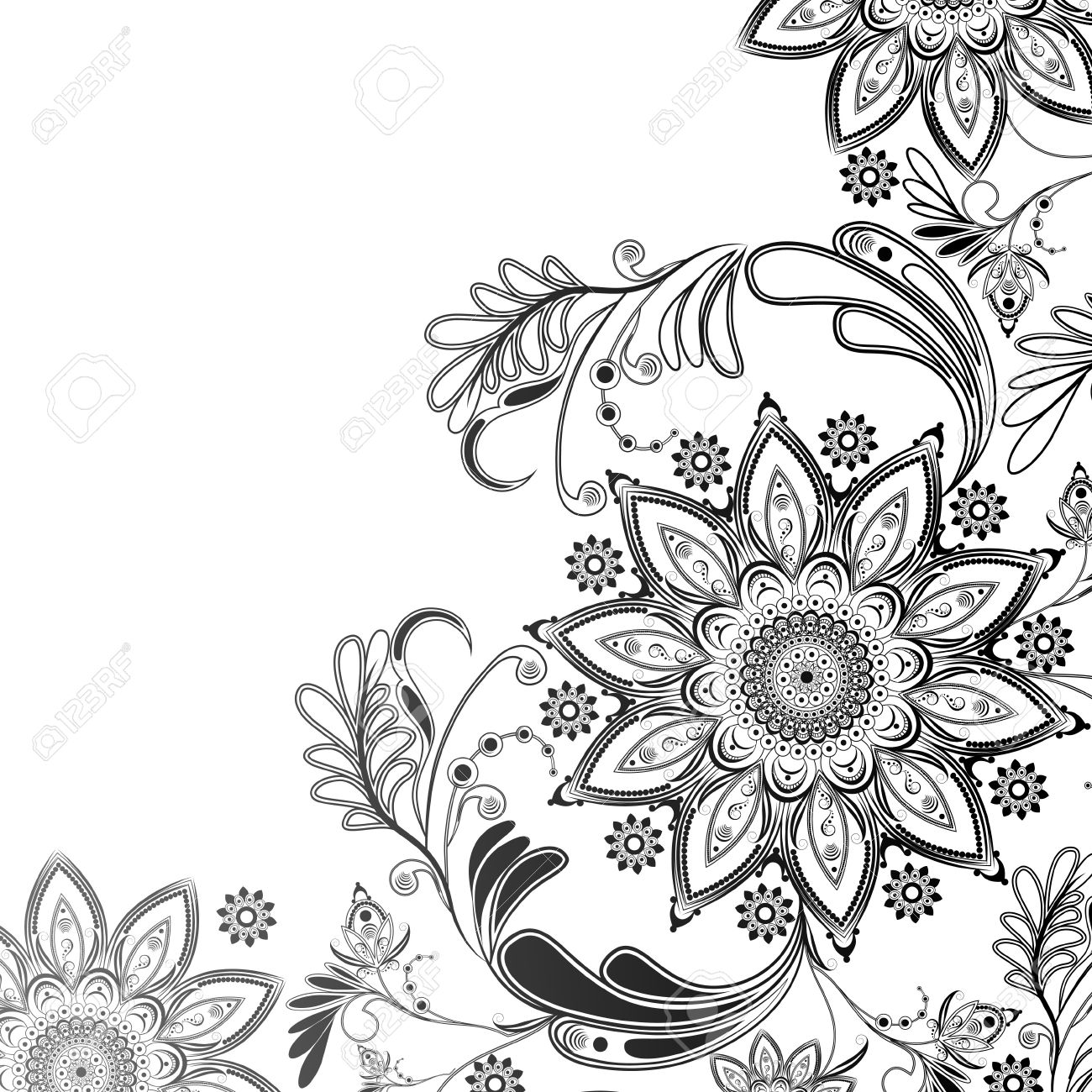 透明な背景で東のモチーフに黒と白の抽象花柄 のイラスト素材 ベクタ Image 透明な背景で東のモチーフに黒と白の抽象花柄 のイラスト素材 ベクタ Image
