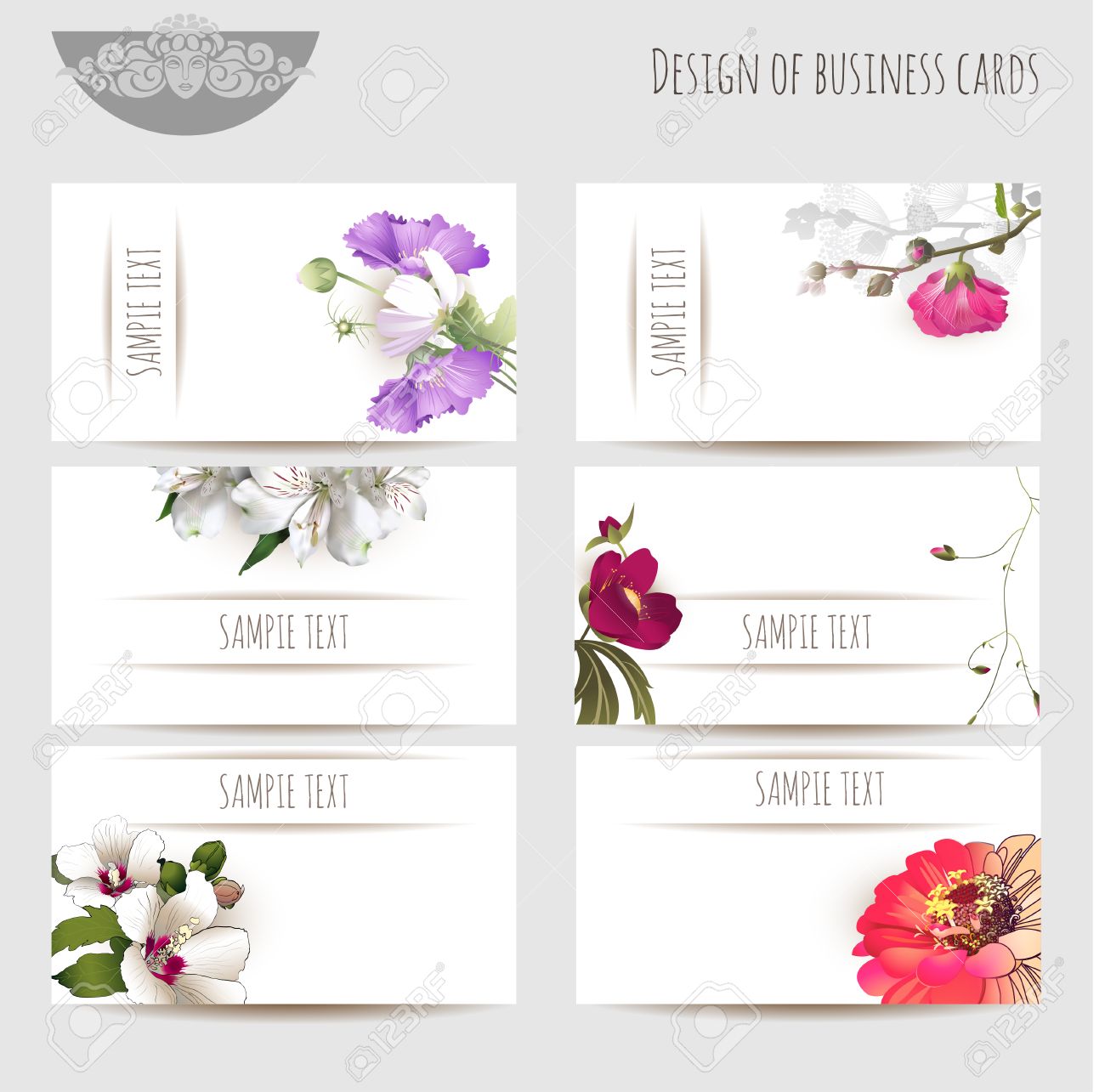 Design of business cards with floral elements and sample text, vector - 67762460 Design of business cards with floral elements and sample text, vector - 67762460
