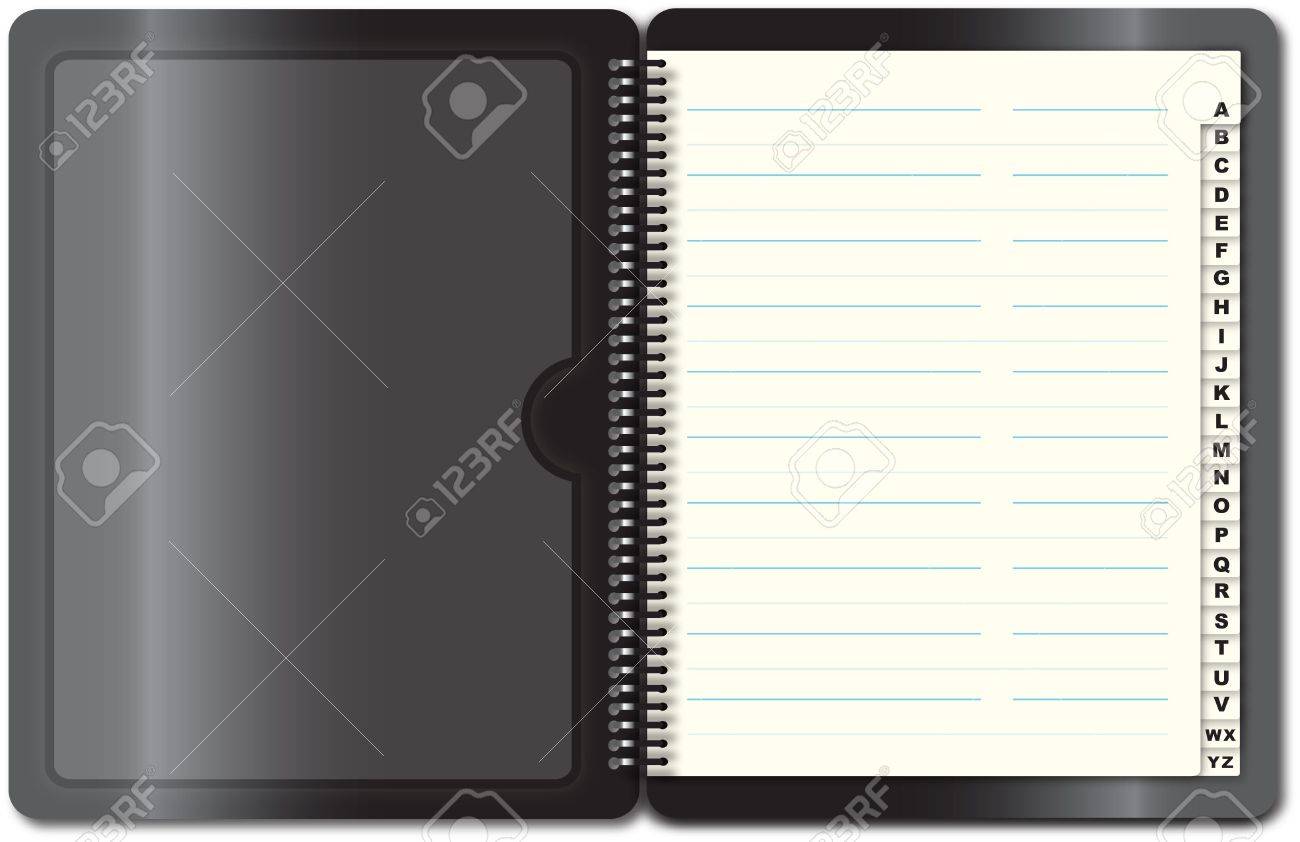 black address book open first page illustration stock photo