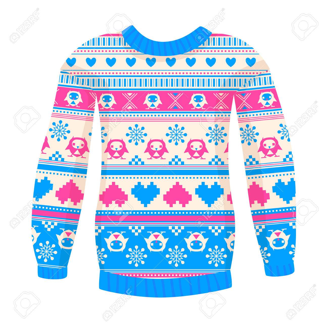 フクロウと心暖かいセーターのイラストのイラスト素材 ベクタ Image