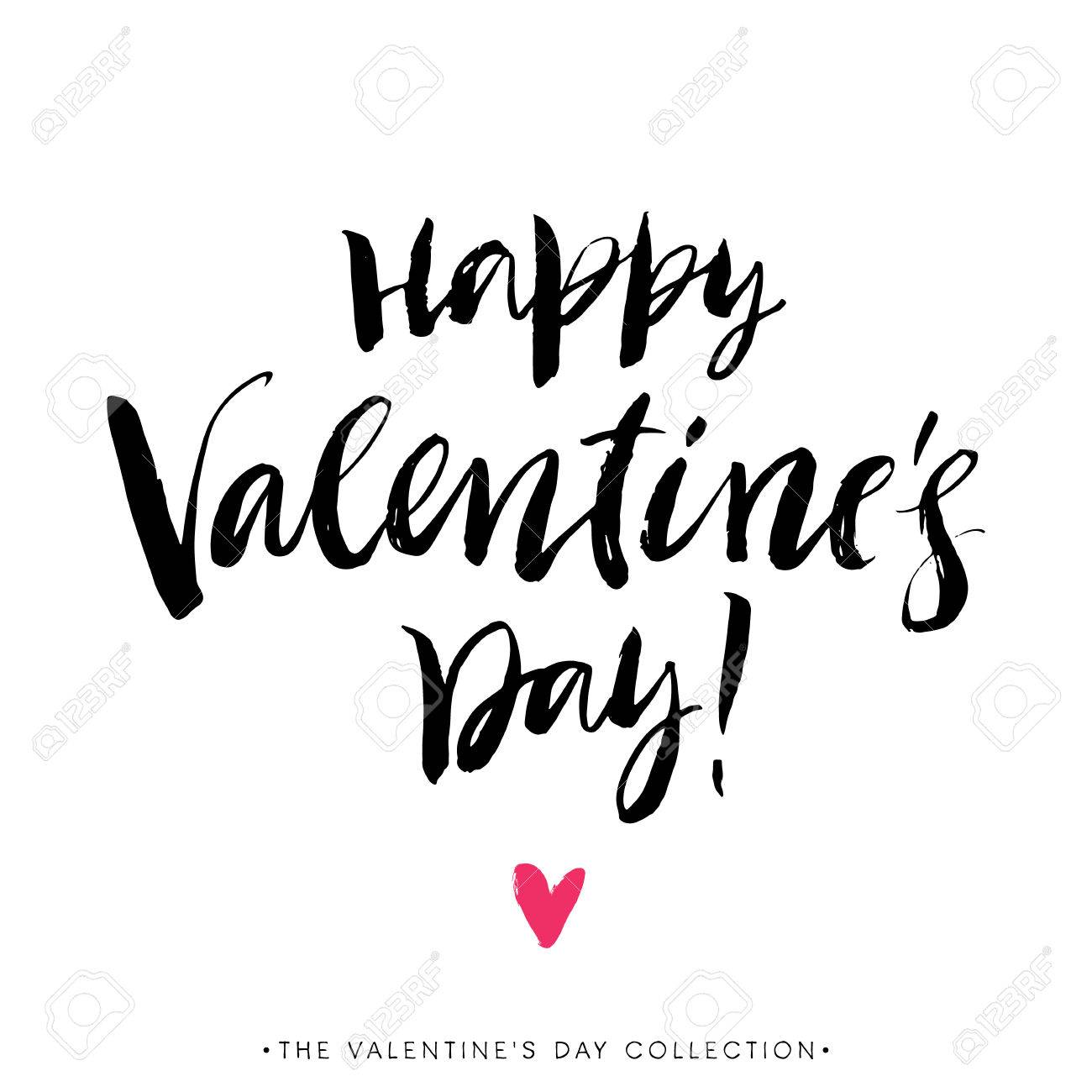 happy valentines day greeting card with calligraphy hand drawn