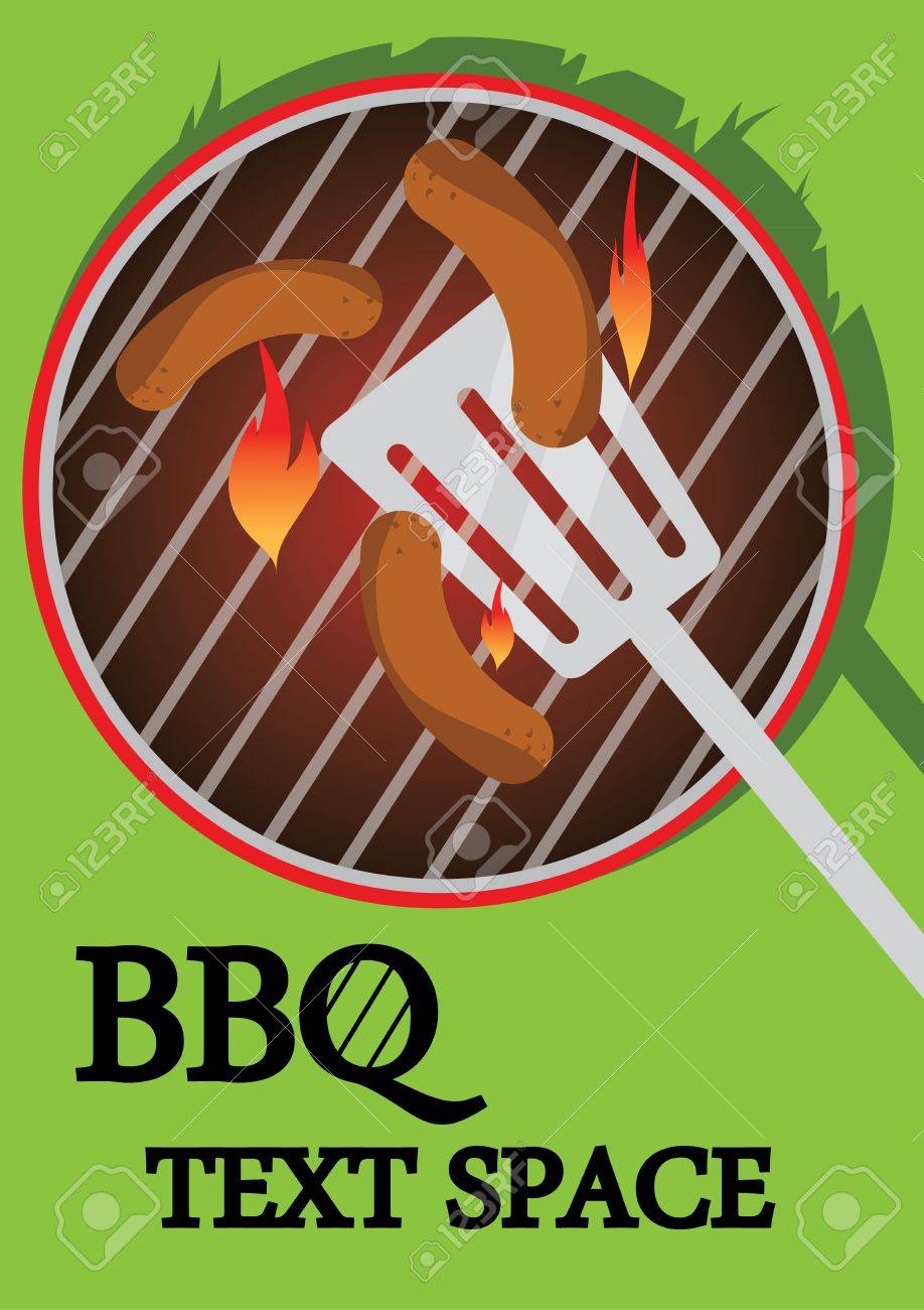 ヘラで焼けるように暑いホット バーベキューで調理ソーセージのバーベキューのイラスト イラストレーター Eps バージョン 8 図はまた書くスペースを持っています のイラスト素材 ベクタ Image 925