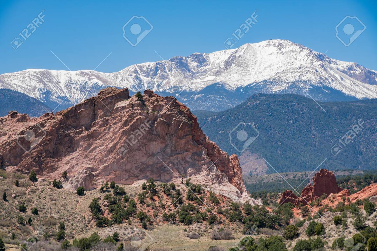 Gray Rock and snow mountain of the famous Garden of the Gods..